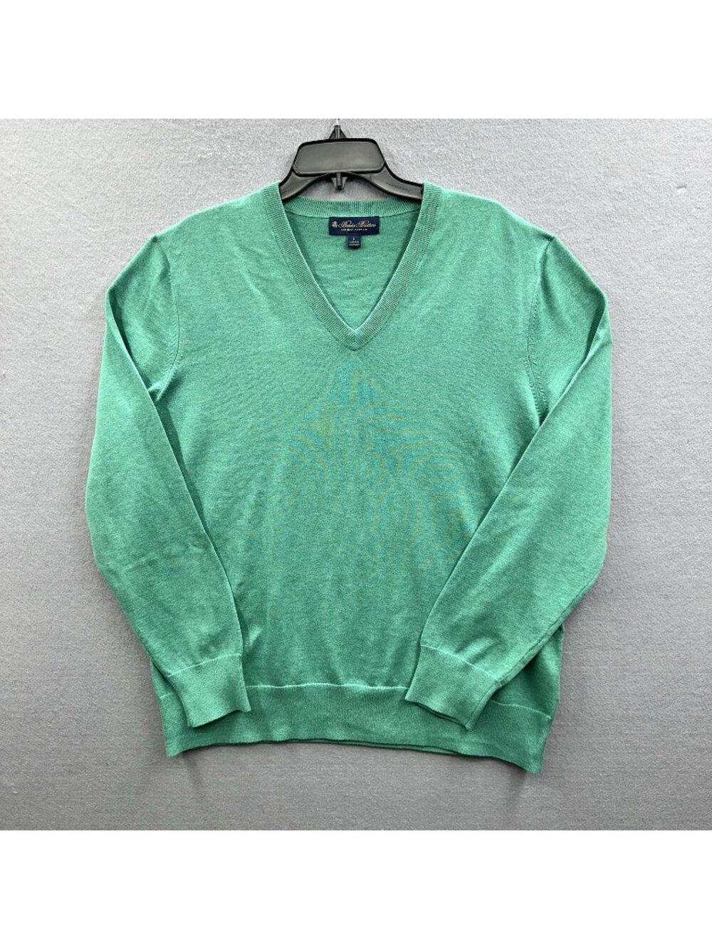 EUC Brooks Brothers Supima Cotton V Neck Sweater Men L Green Tight Knit Pullover